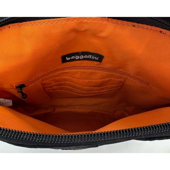 Baggallini Special Edition Get Away Crossbody Black Orange Trim Round Nylon EUC - Picture 4 of 11